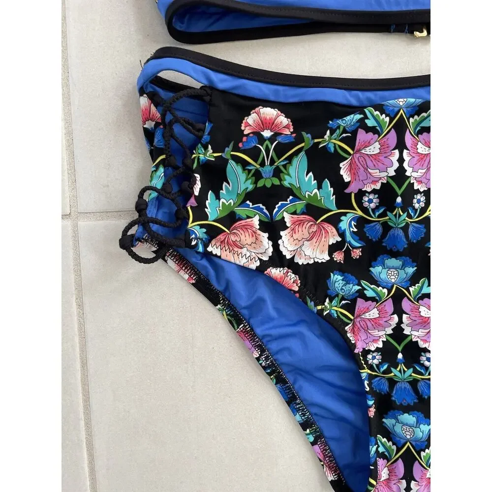 Nanette Lepore Swimsuit Bikini Floral Vixen Swimwear Beach Boho Romantic Goth